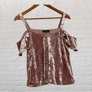 Bagatelle Collection Pink Crushed Velvet‎ Cold Shoulder Top Womens Medium